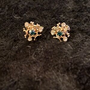 Gold and Green Crystal Floral Earrings
